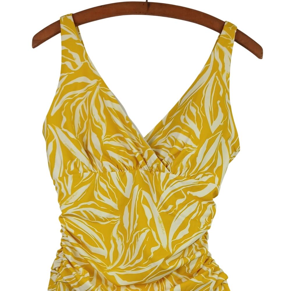Boden Women's SZ 10L Talamanca 1 Piece Swimsuit Yellow White Ruched Flattering - Picture 4 of 6